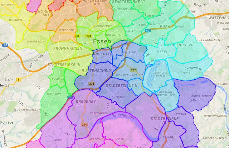 Service: Essener Stadtteile als OSM, Geojson und KML