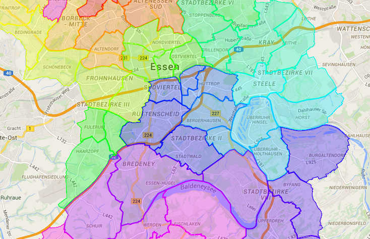 Service: Essener Stadtteile als OSM, Geojson und KML